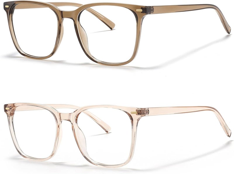 MACJERO 2-Pack Oversized Square Blue Light Blocking Glasses for Women Men, Anti-Fatigue Computer Monitor Gaming Glasses Reduce Eye Strain(transparent Brown+Brown) - Image 2